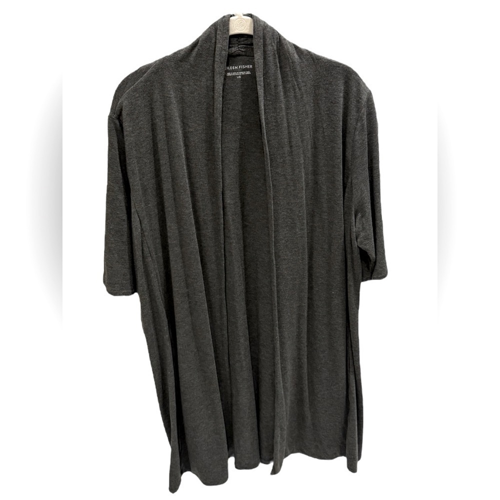 Eileen Fisher Womens Gray Jersey Knit Stretch Open Cardigan Size Large